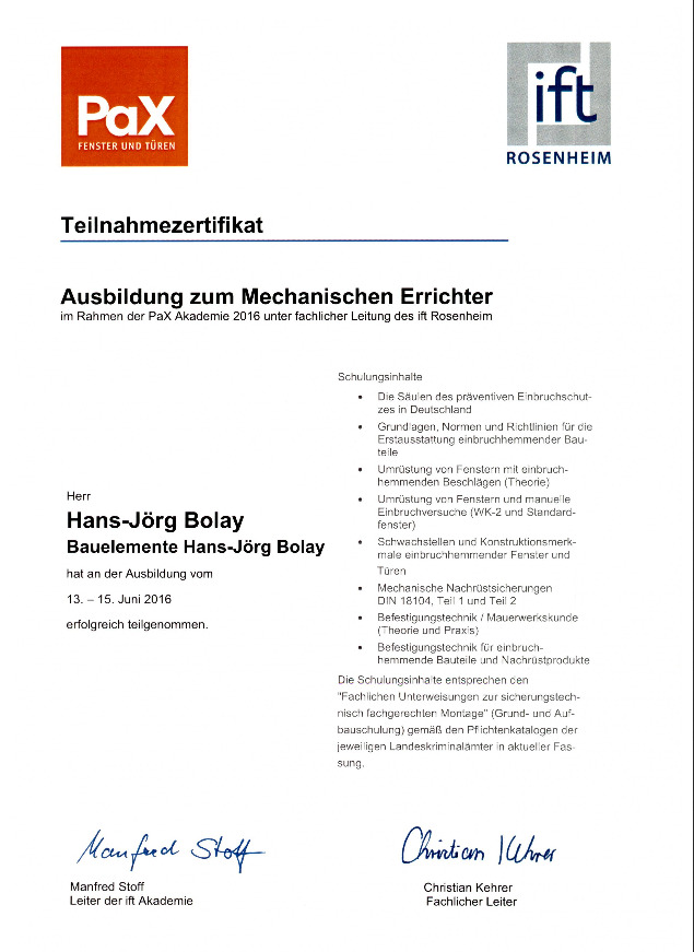 Vorschaubild von Dokument: Ausbildung zum Mechanischen Errichter 2016