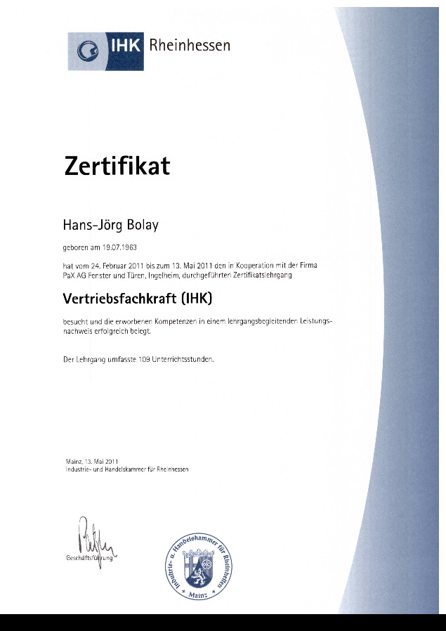 Vorschaubild von Dokument: Zertifikat Vertriebsfachkraft ihk